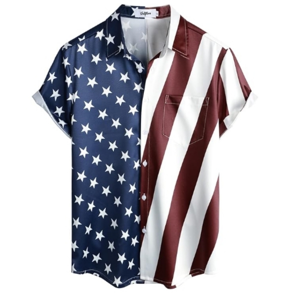 Hawaiian Flamingo Casual Tropical Short Sleeve Shirt American Flag - Picture 6 of 6